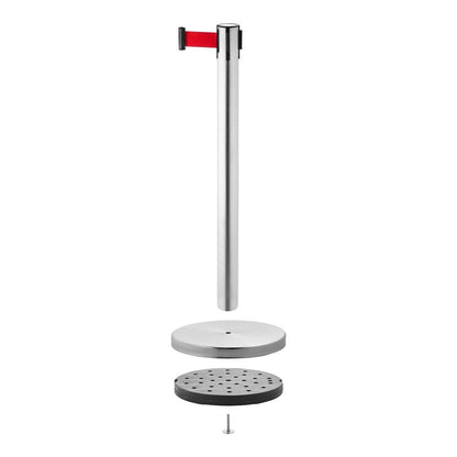 10 x Retractable Belt Barrier Posts - Brushed Stainless Steel Posts with Webbed Belts