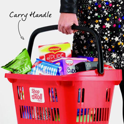 Blue Plastic Shopping Basket With Wheels And Telescopic Handle - 34L