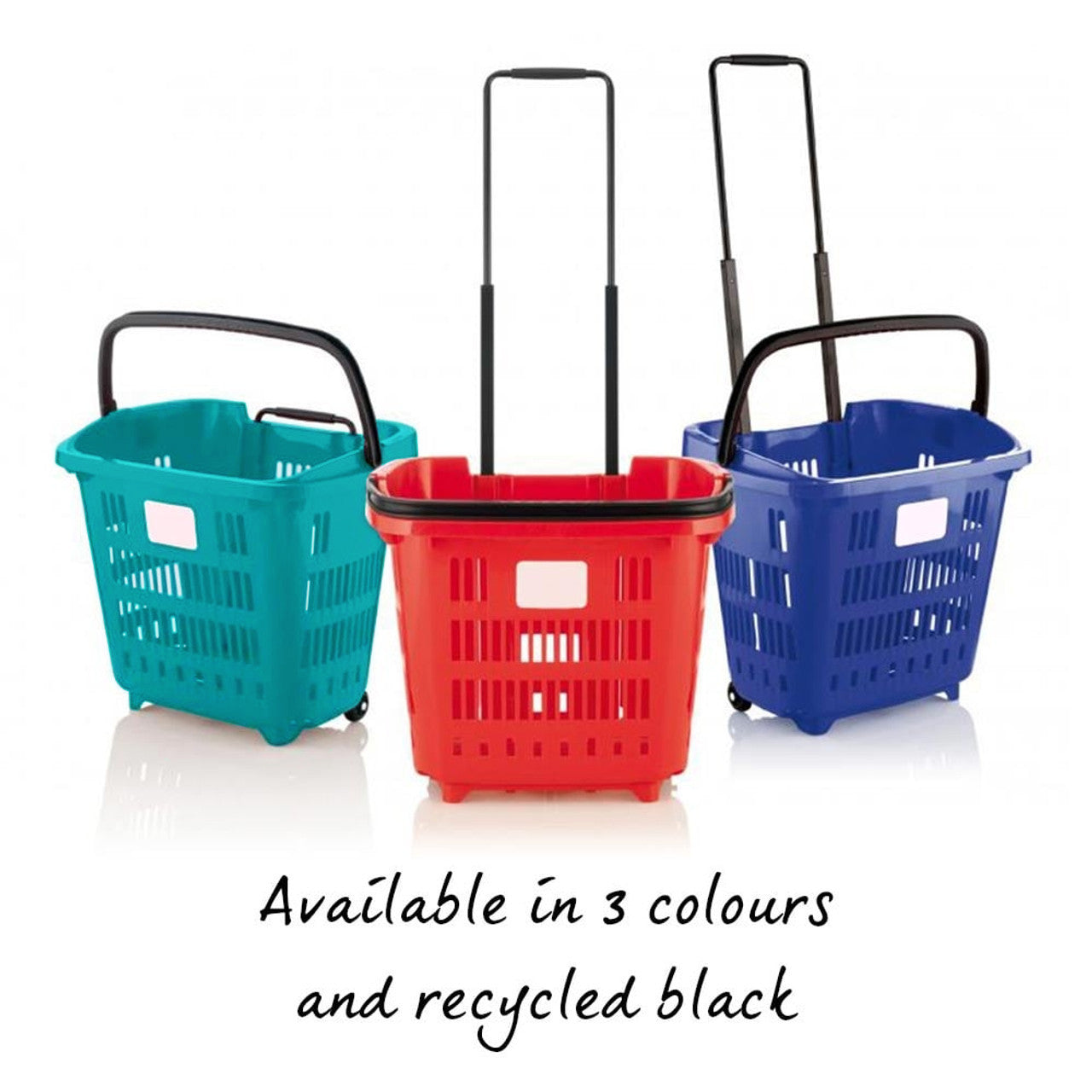 Blue Plastic Shopping Basket With Wheels And Telescopic Handle - 34L
