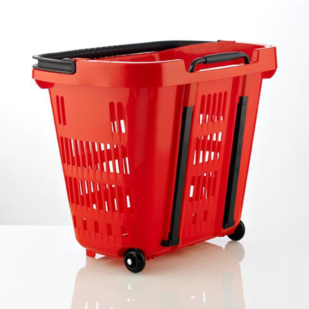 Turquoise Plastic Shopping Basket With Wheels And Telescopic Handle - 34L