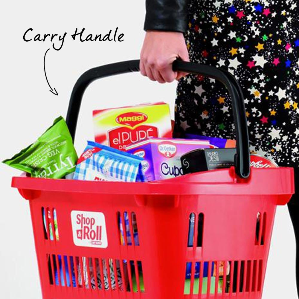 Turquoise Plastic Shopping Basket With Wheels And Telescopic Handle - 34L