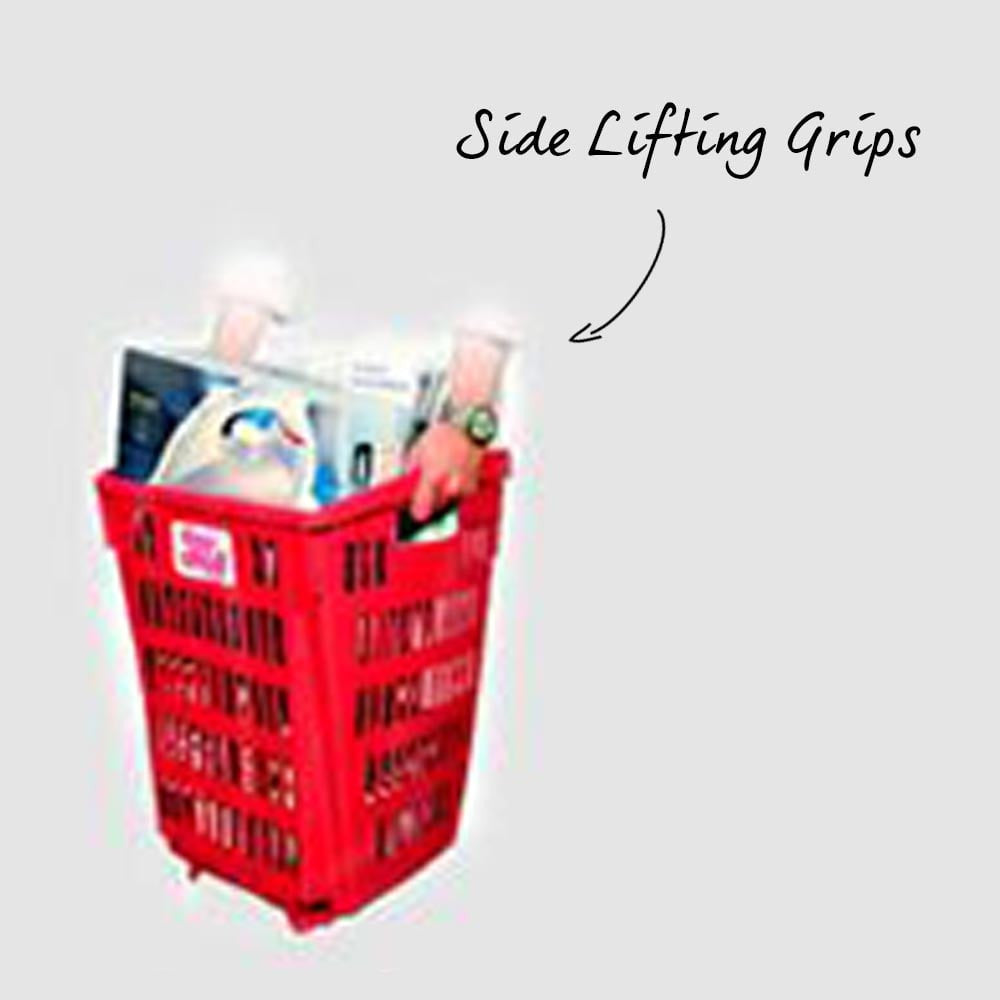 Red Plastic Shopping Basket With Wheels And Telescopic Handle - 52L