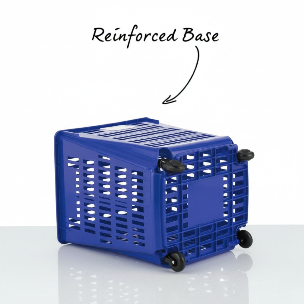 Blue Plastic Shopping Basket With Wheels And Telescopic Handle - 52L