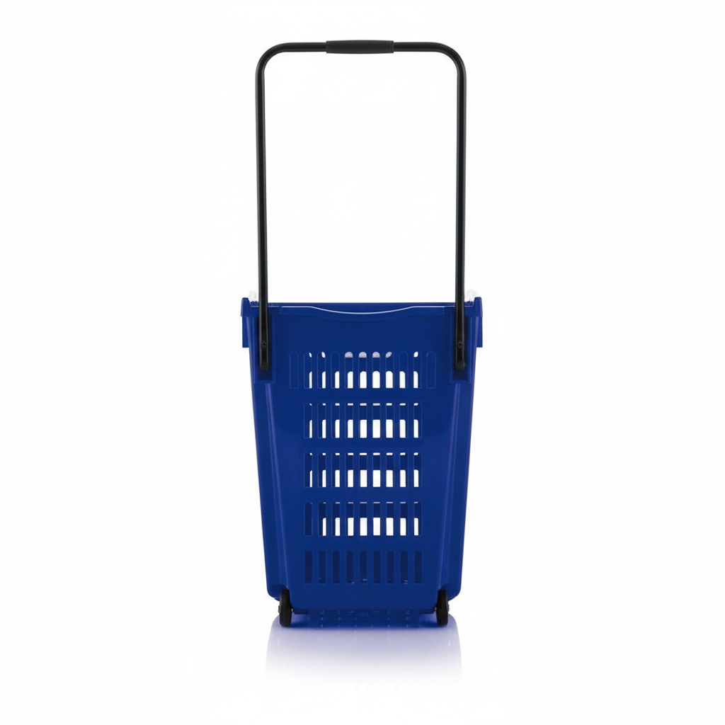 Blue Plastic Shopping Basket With Wheels And Telescopic Handle - 52L