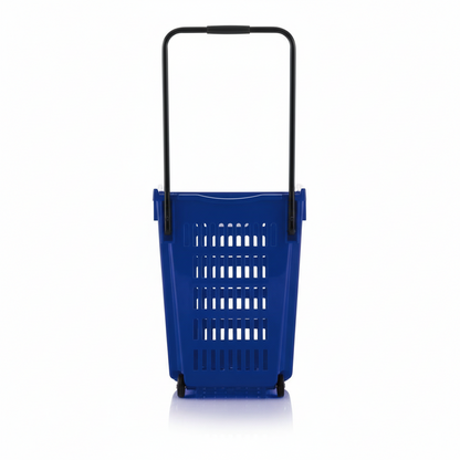 Blue Plastic Shopping Basket With Wheels And Telescopic Handle - 52L
