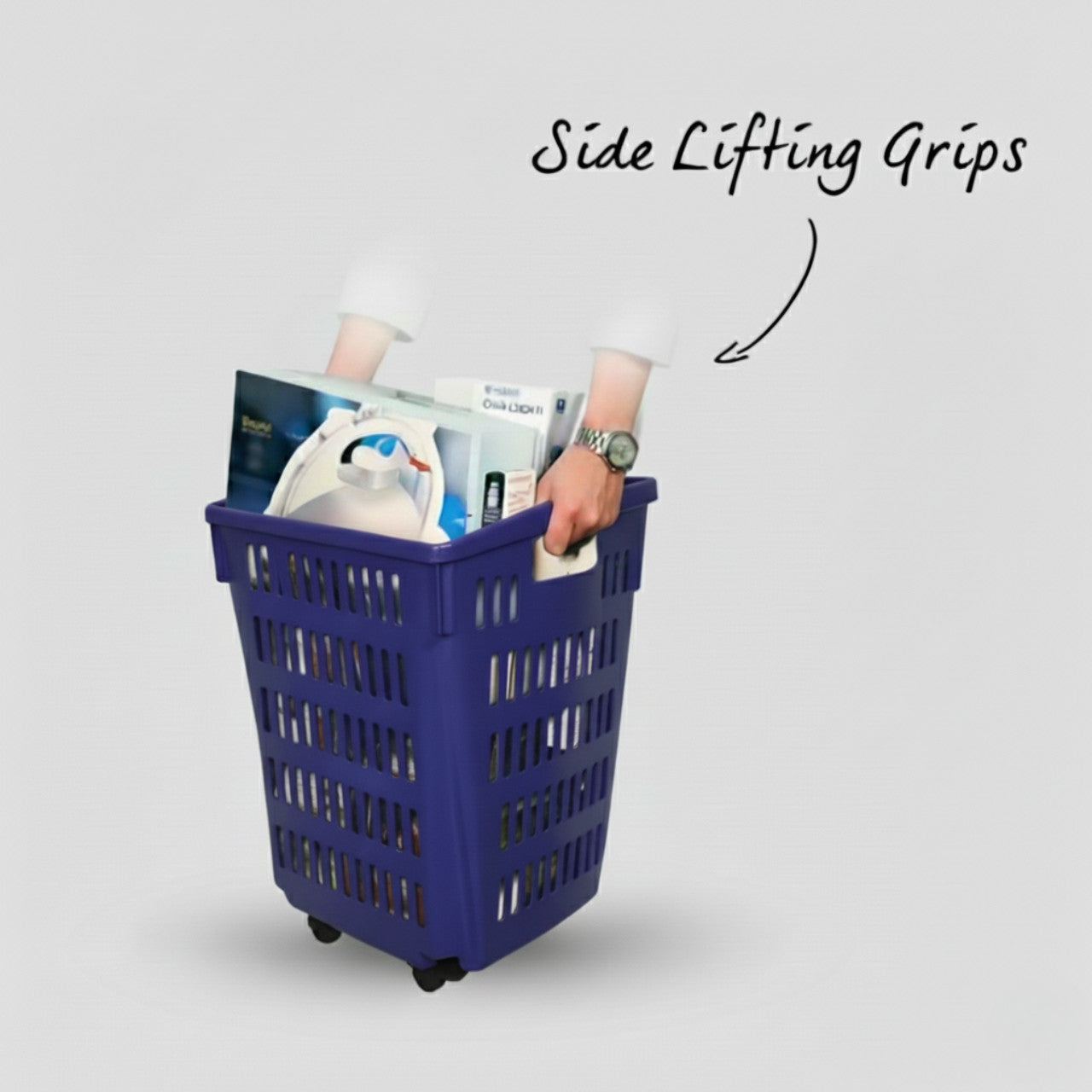 Blue Plastic Shopping Basket With Wheels And Telescopic Handle - 52L