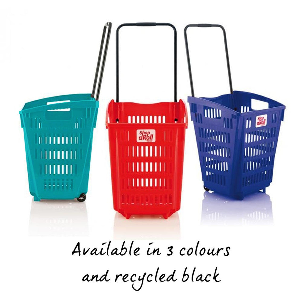 Turquoise Plastic Shopping Basket With Wheels And Telescopic Handle - 52L