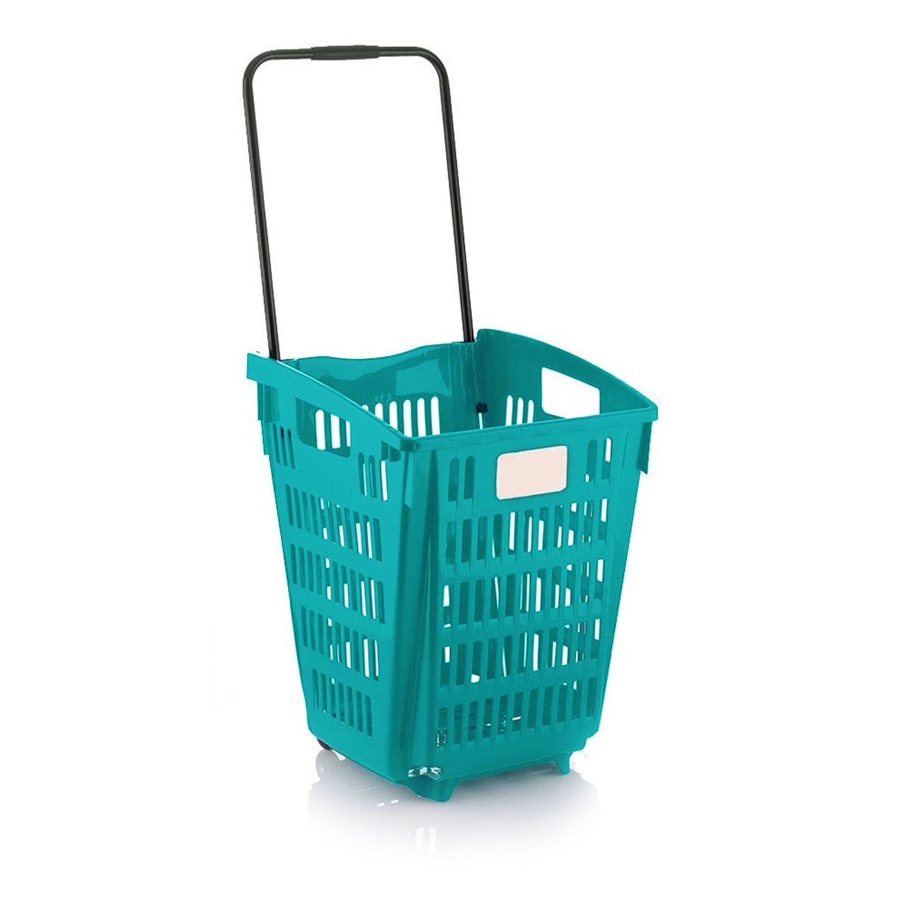 Turquoise Plastic Shopping Basket With Wheels And Telescopic Handle - 52L