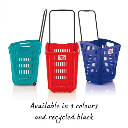 Black Plastic Shopping Basket With Wheels And Telescopic Handle - 52L