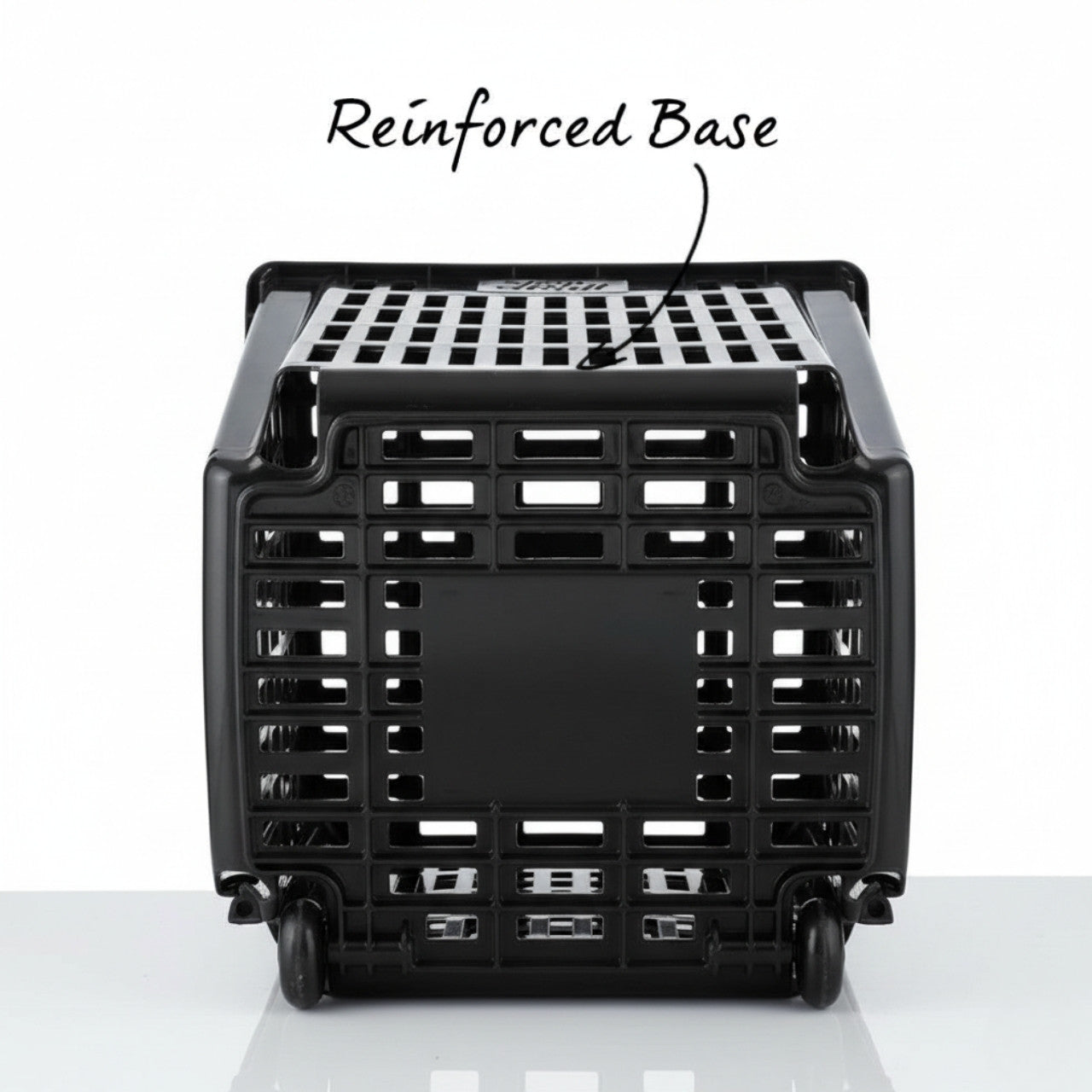 Black Plastic Shopping Basket With Wheels And Telescopic Handle - 52L