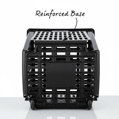 Black Plastic Shopping Basket With Wheels And Telescopic Handle - 52L