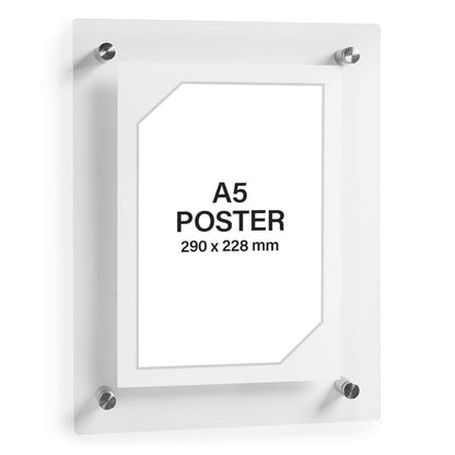 Clear Acrylic Wall Mounted Poster Frame with Satin Finish Stand-Off - A5