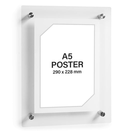 Clear Acrylic Wall Mounted Poster Frame with Satin Finish Stand-Off - A5