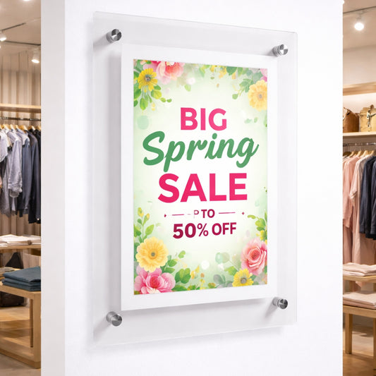 Clear Acrylic Wall Mounted Poster Frame with Satin Finish Stand-Off - A3