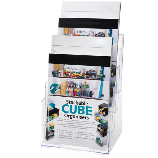 Clear Multi-Tier Leaflet and Brochure Holder - Portrait - 4 pockets, A4