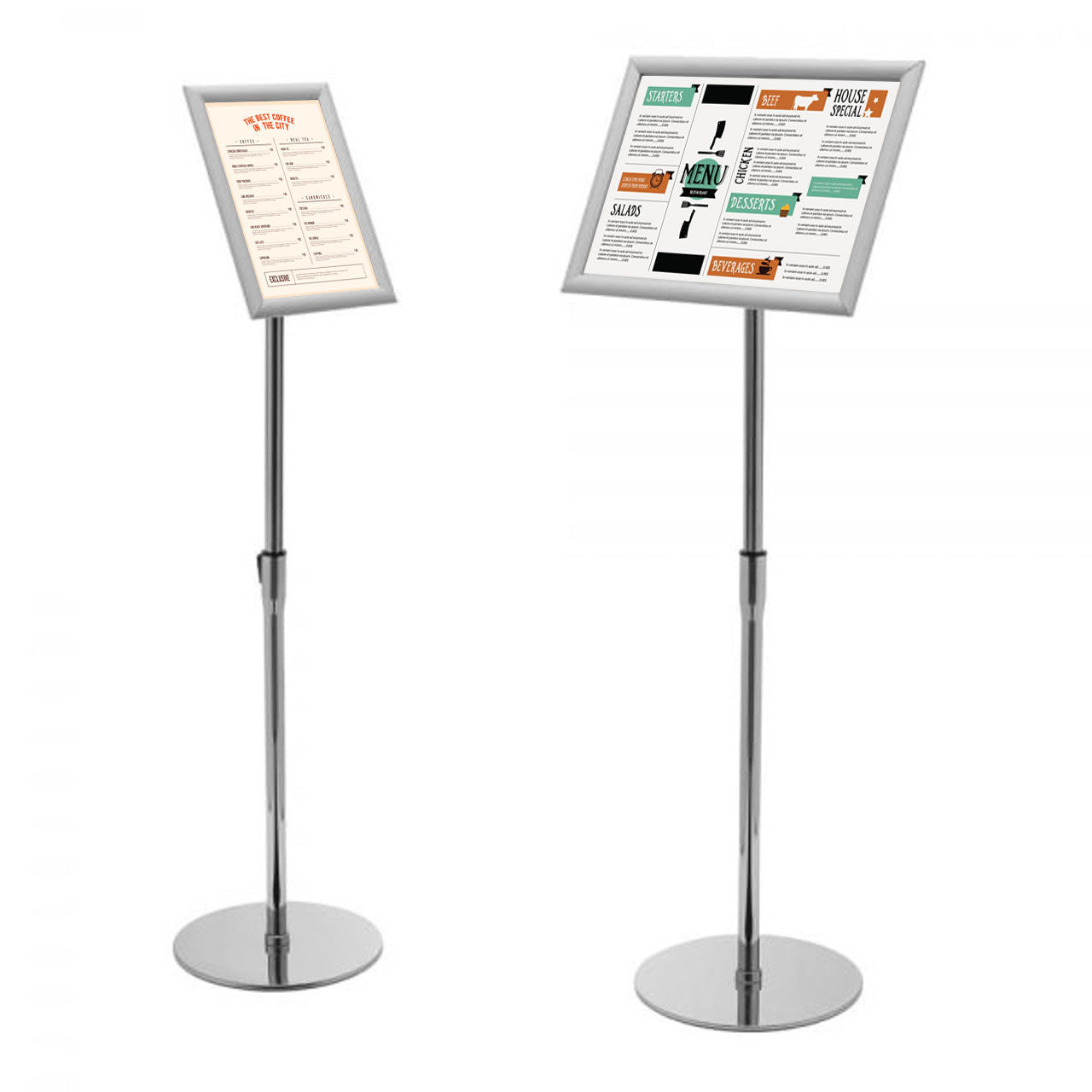 A4/A3 Silver Adjustable Floor-Standing Snap Frame Sign Holder - Max height 1080mm - Portrait or landscape