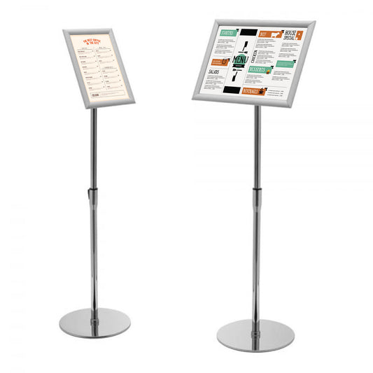 A4/A3 Silver Adjustable Floor-Standing Snap Frame Sign Holder - Max height 1080mm - Portrait or landscape