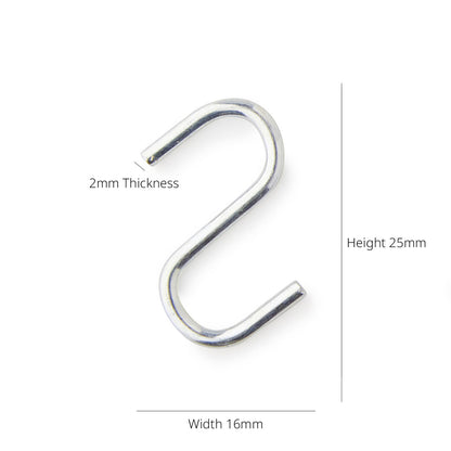 Pack of 100 x Small Silver S-Hooks
