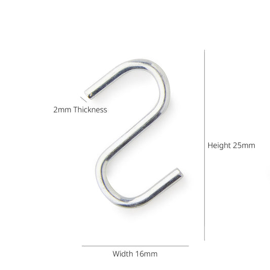 Pack of 100 x Small Silver S-Hooks
