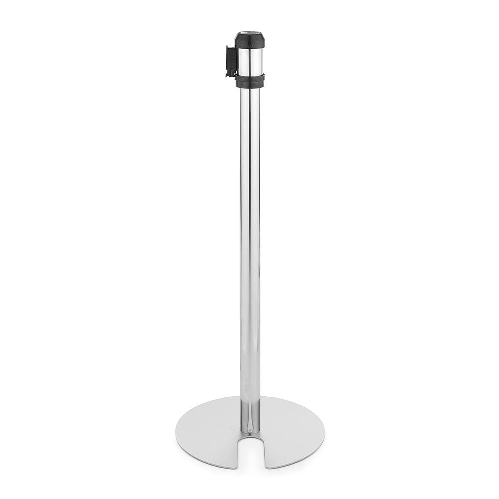 All-Way Stackable Retractable Belt Barriers - Polished Stainless Steel with 2m Red Belts