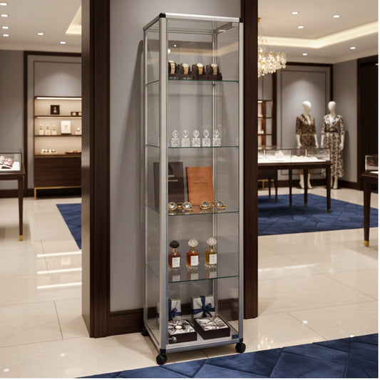 Glass Display Cabinet Tower with 4 Shelves - Contour Range