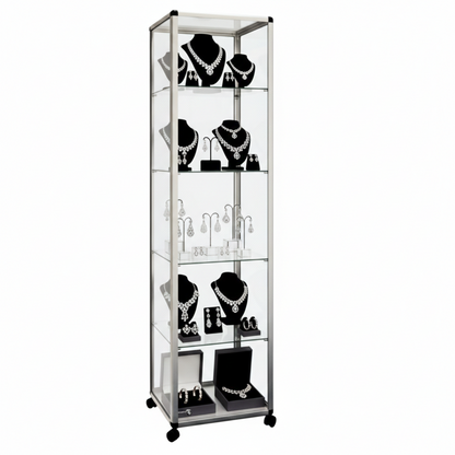 Glass Display Cabinet Tower with 4 Shelves - Contour Range