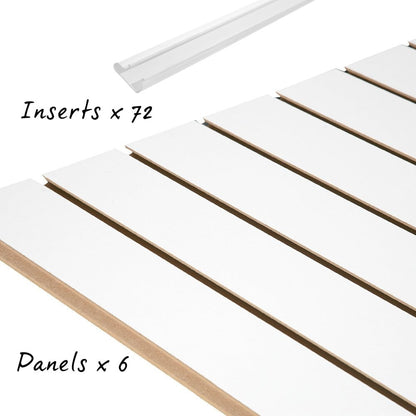 6 x White Half Size Slatwall Panels and Insert Kit - 72 Inserts