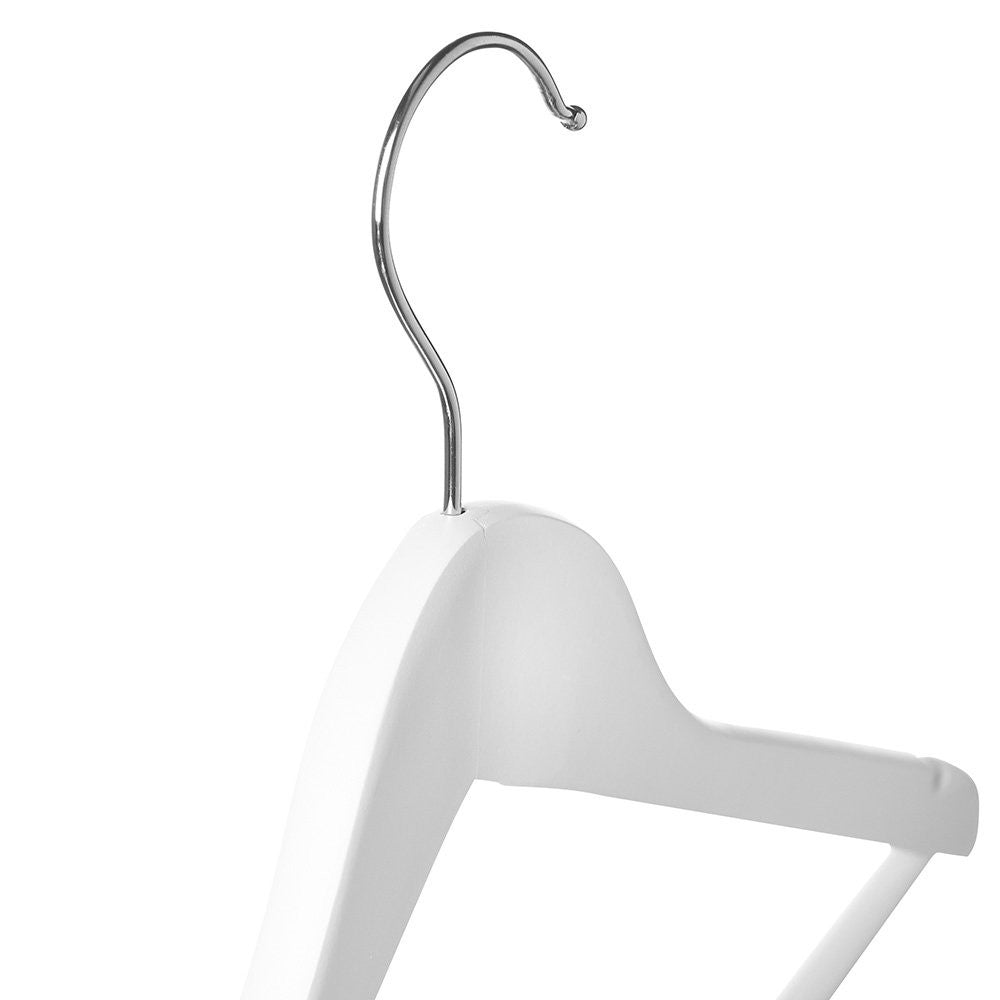 Matt White Wooden Hangers with Trouser Bar and Shoulder Notches - 45 cm