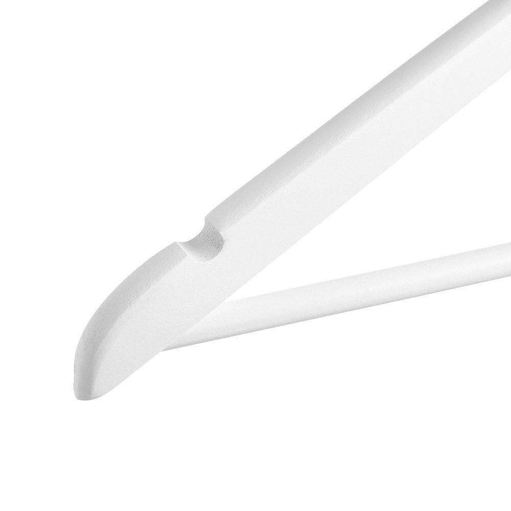 Matt White Wooden Hangers with Trouser Bar and Shoulder Notches - 45 cm