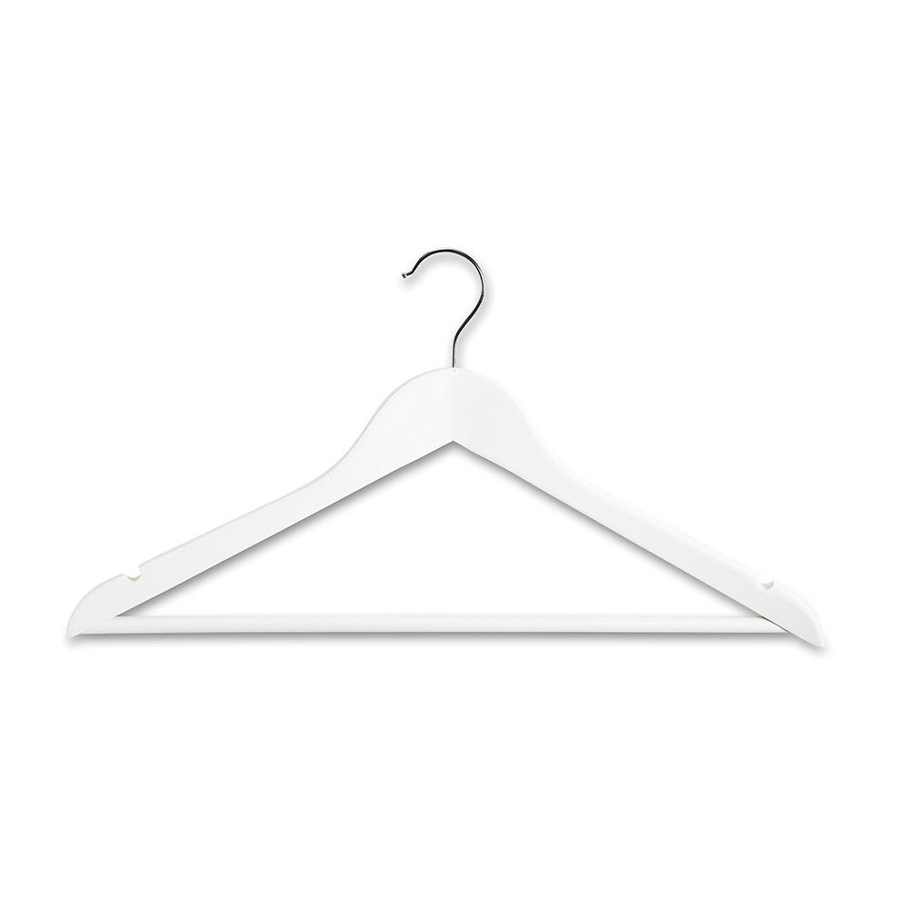 Matt White Wooden Hangers with Trouser Bar and Shoulder Notches - 45 cm
