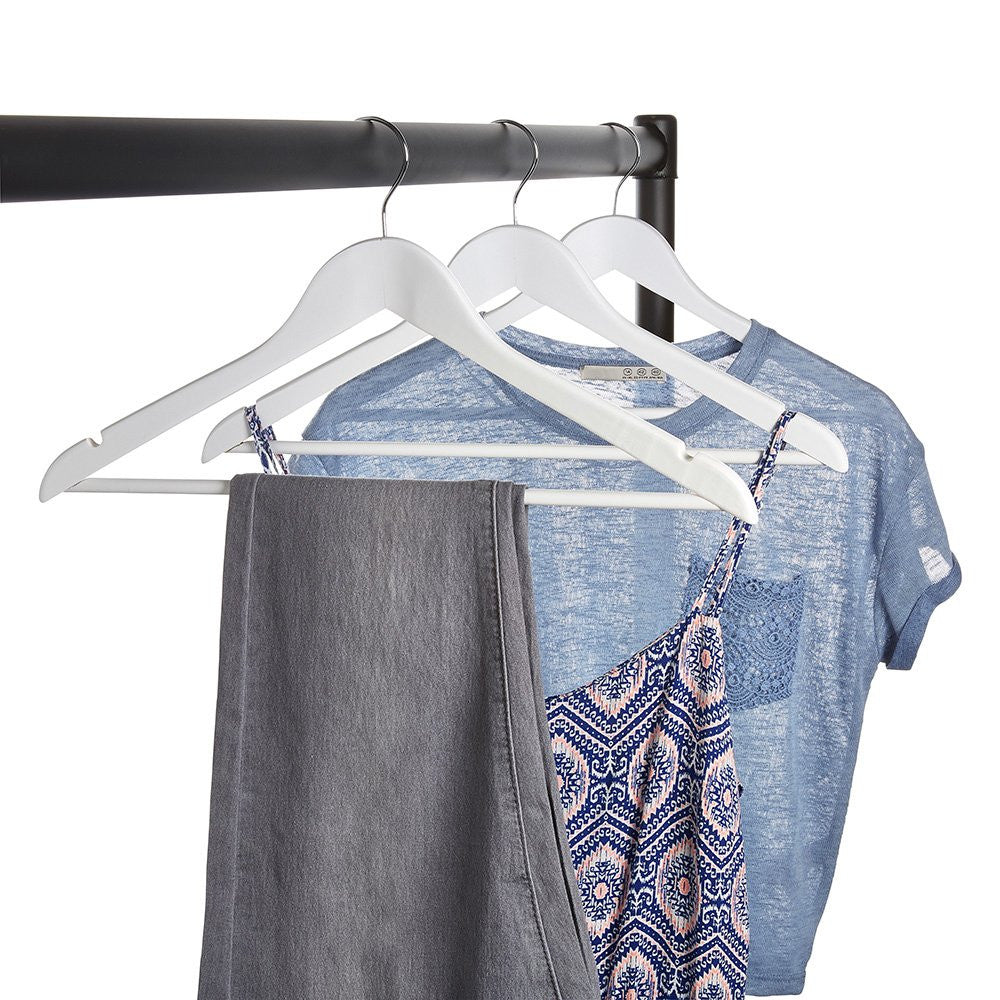Matt White Wooden Hangers with Trouser Bar and Shoulder Notches - 45 cm