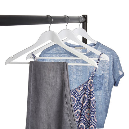 Matt White Wooden Hangers with Trouser Bar and Shoulder Notches - 45 cm