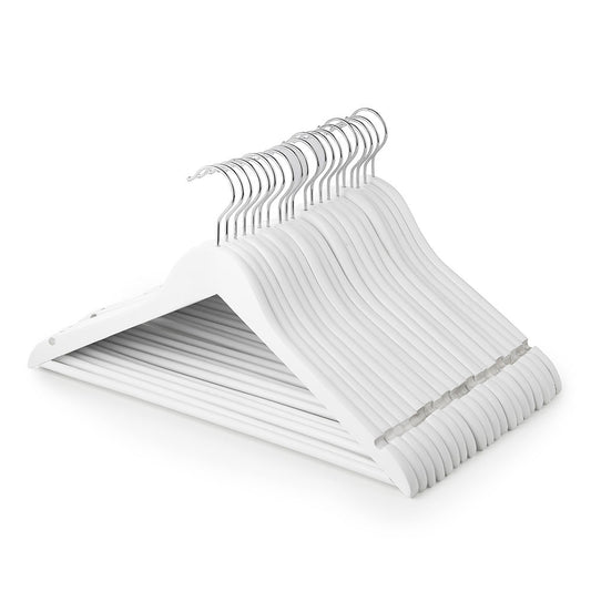 Matt White Wooden Hangers with Trouser Bar and Shoulder Notches - 45 cm