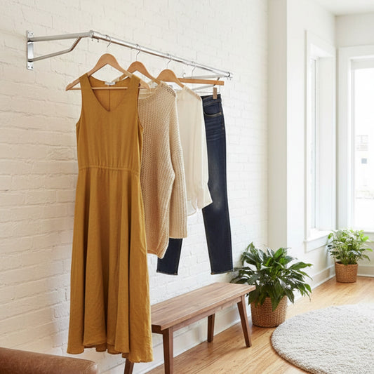 600mm Heavy Duty Wall-Mounted Hanging Clothes Rail with 2 Support Arms