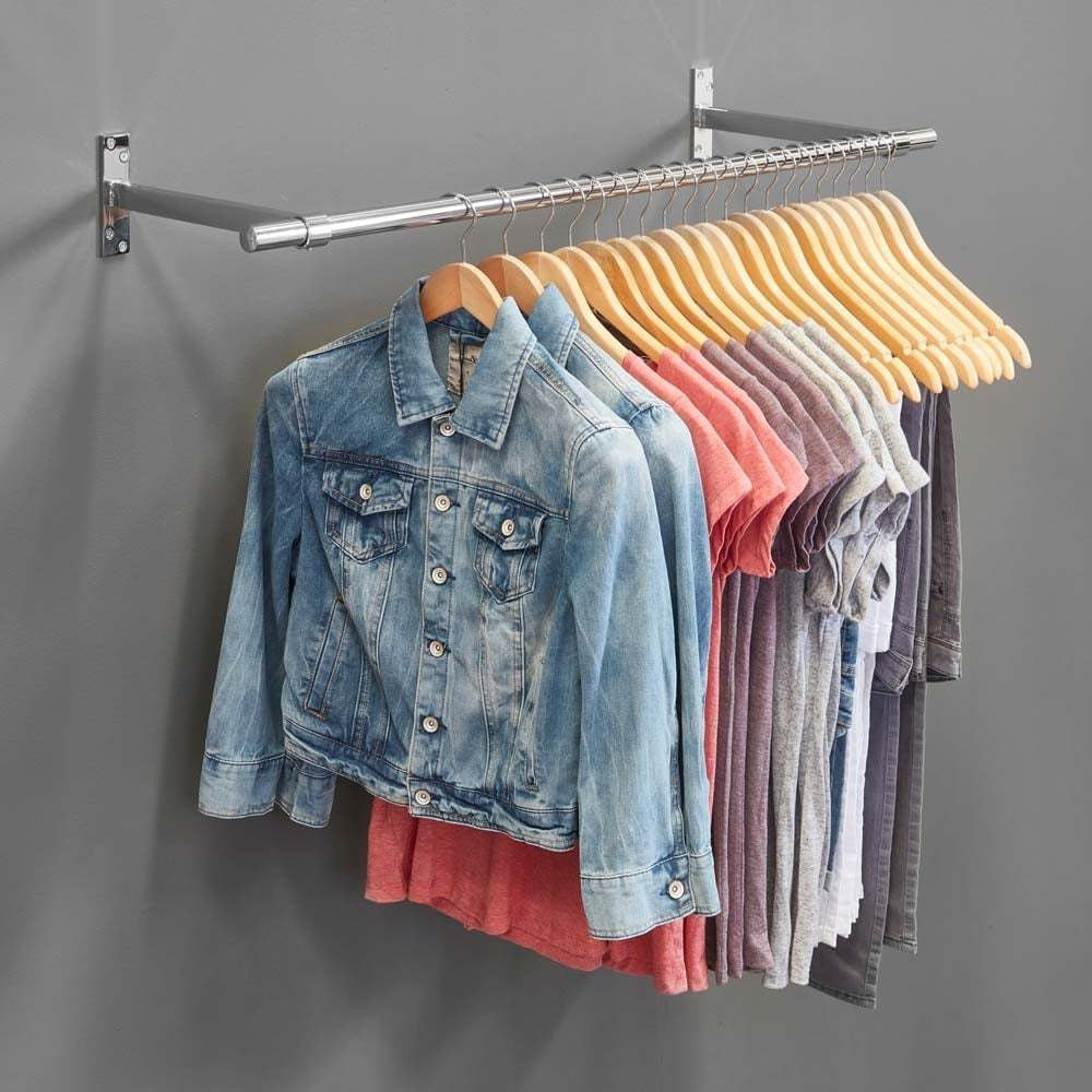 600mm Wall-Mounted Hanging Clothes Rail with 2 Support Arms