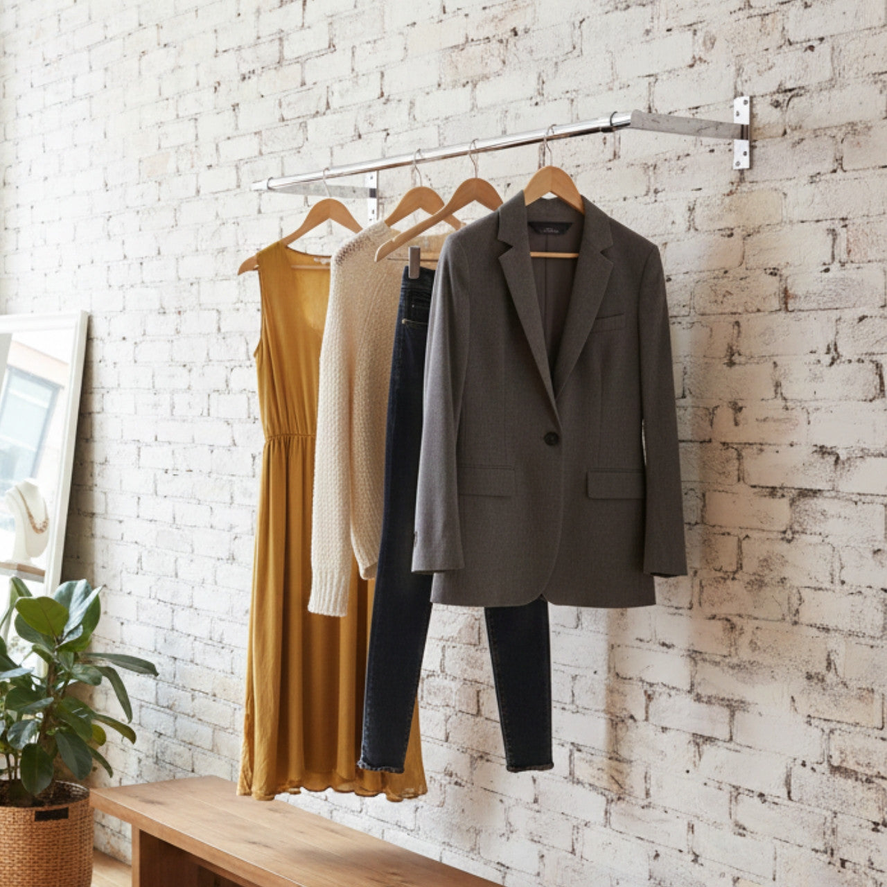 600mm Wall-Mounted Hanging Clothes Rail with 2 Support Arms