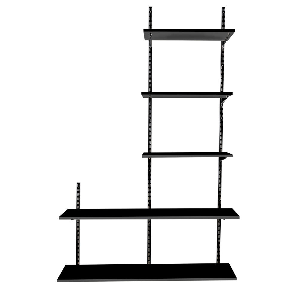 Black Twin Slot Shelving Kit - H1980mm, 3 Uprights & 5 Shelves
