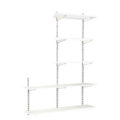 White Twin Slot Shelving Kit - H1980mm, 3 Uprights & 5 Shelves
