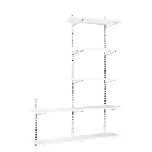 White Twin Slot Shelving Kit - H1980mm, 3 Uprights & 5 Shelves