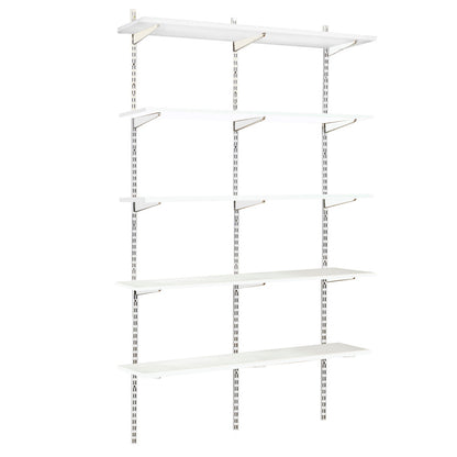 White Twin Slot Shelving Kit - H1980mm, 3 Uprights & 5 White Wooden Shelves