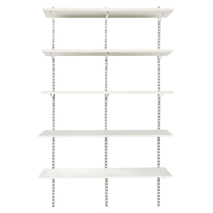 White Twin Slot Shelving Kit - H1980mm, 3 Uprights & 5 White Wooden Shelves
