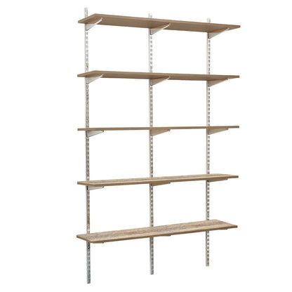 Chrome Twin Slot Shelving Kit - H1980mm, 3 Uprights & 5 Oak Wooden Shelves