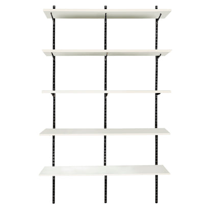 Black & White Twin Slot Shelving Kit - H1980mm, 3 Uprights & 5 White Wooden Shelves