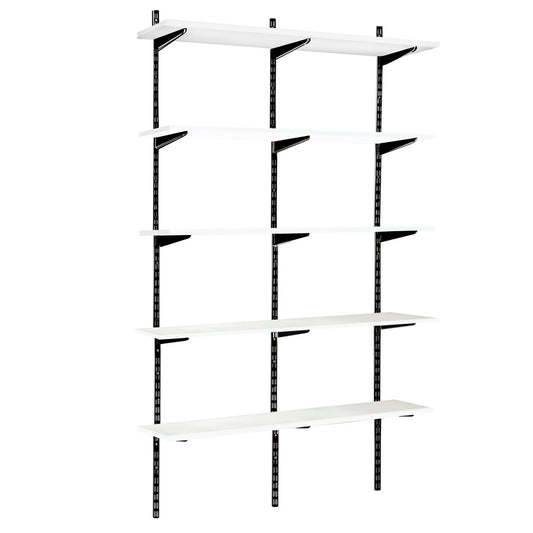 Black & White Twin Slot Shelving Kit - H1980mm, 3 Uprights & 5 White Wooden Shelves