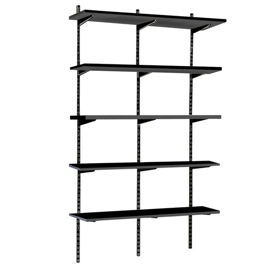 Black Twin Slot Shelving Kit - H1980mm, 3 Uprights & 5 Black Wooden Shelves