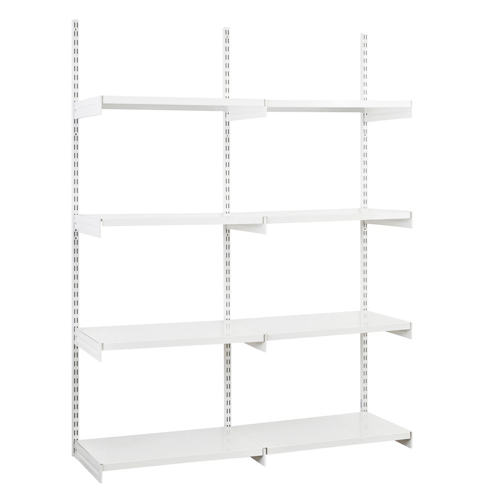 White Twin Slot Shelving Kit - H1980mm, 3 Uprights & 8 White Steel Shelves