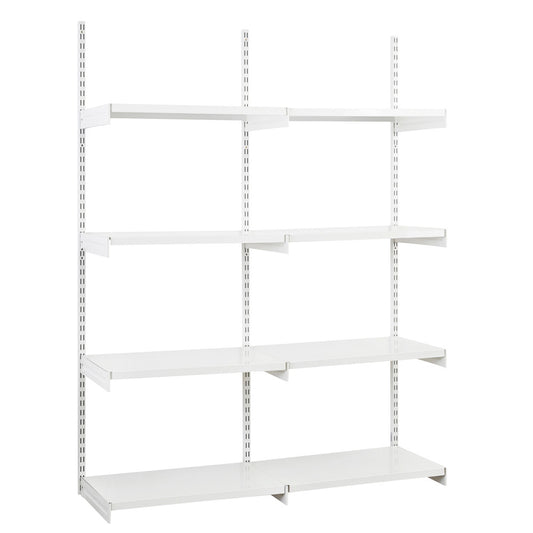 White Twin Slot Shelving Kit - H1980mm, 3 Uprights & 8 White Steel Shelves