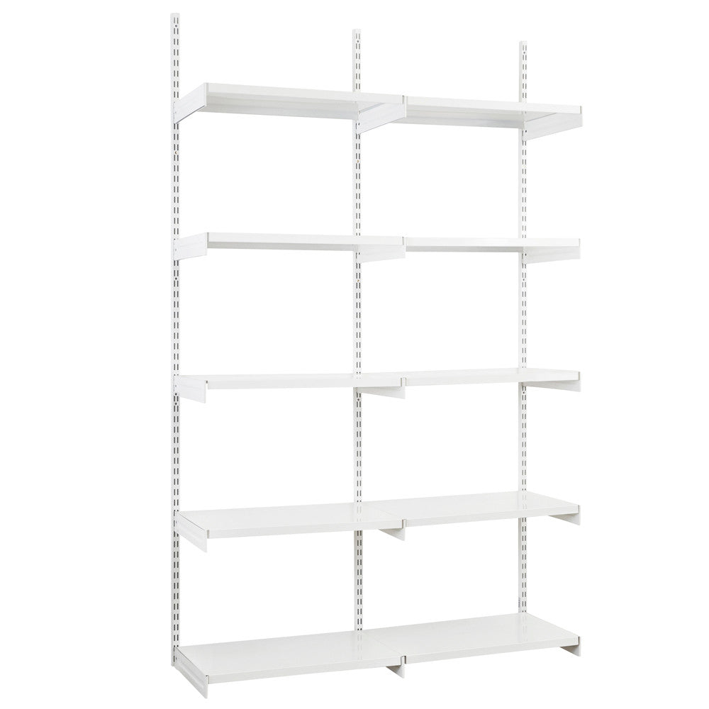 White Twin Slot Shelving Kit - H1980mm, 3 Uprights & 10 White Steel Shelves