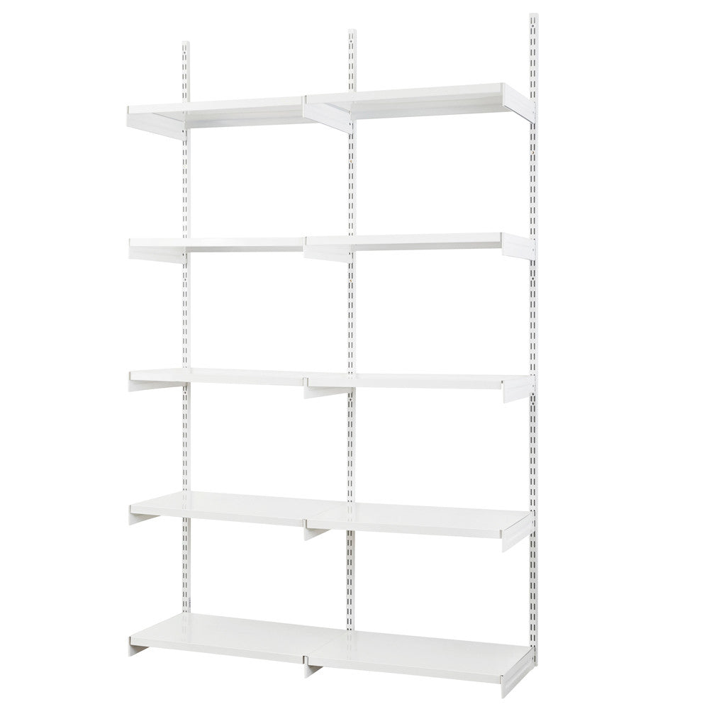 White Twin Slot Shelving Kit - H1980mm, 3 Uprights & 10 White Steel Shelves