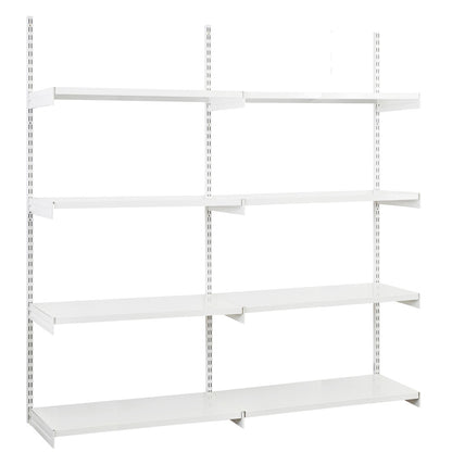 White Twin Slot Shelving Kit - H1980mm, 3 Uprights &  8 1000mm White Steel Shelves